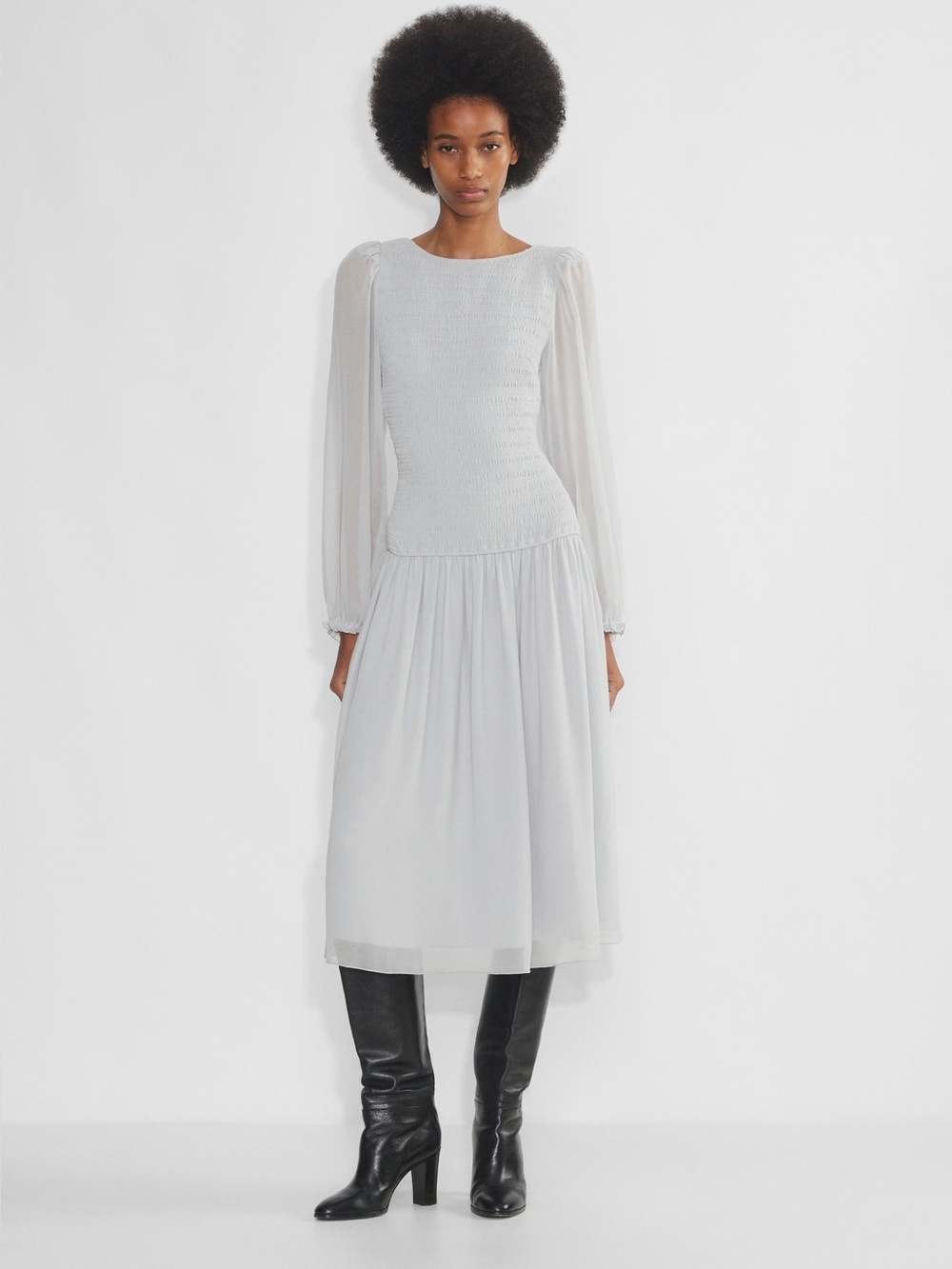 Aritzia Wilfred NWT White Sheer Overlay Dress Size M | Minimalist Chic Midi
